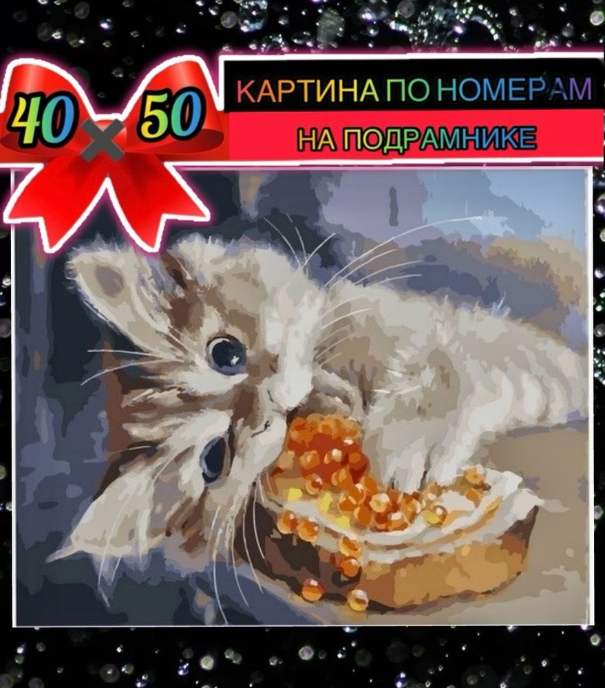 Картина по номерам 40*50 на подрамнике кот с икрой #1