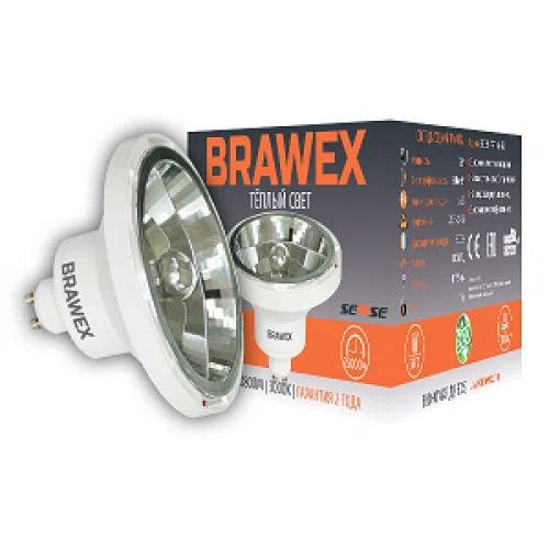 Лампа светодиодная LED GU10 12W AR111 3000K BRAWEX #1