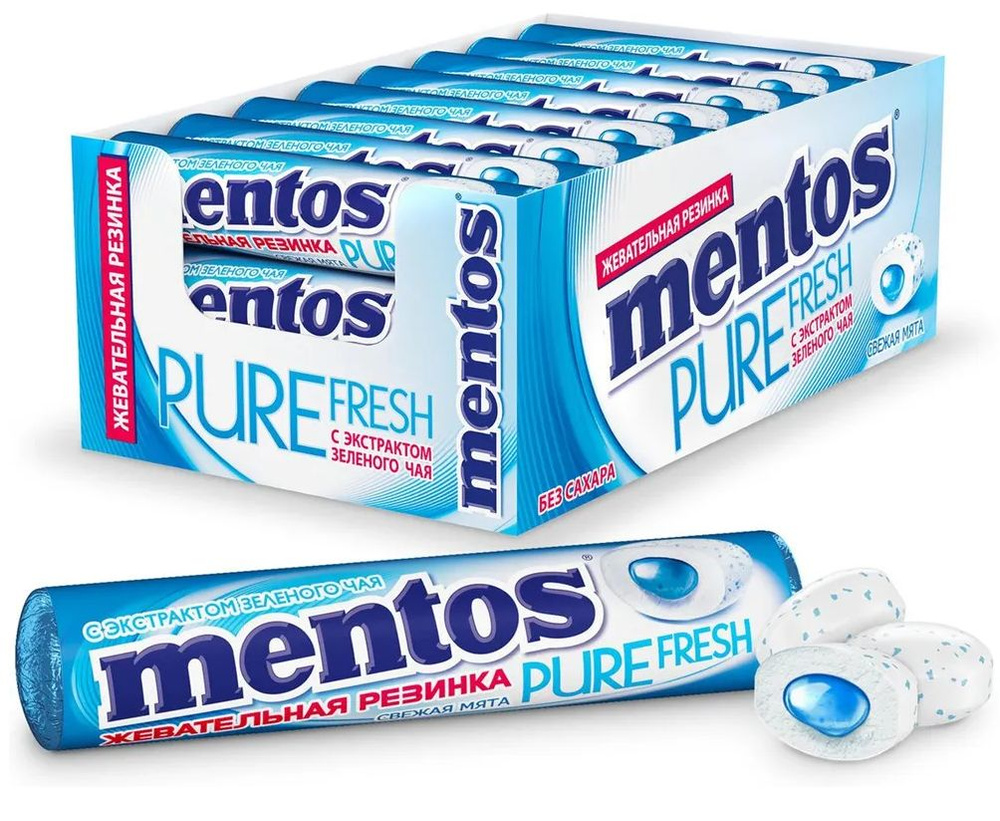 Жевательная резинка Mentos Свежая мята Pure Fresh, 15.5 гр - 24 штуки  #1