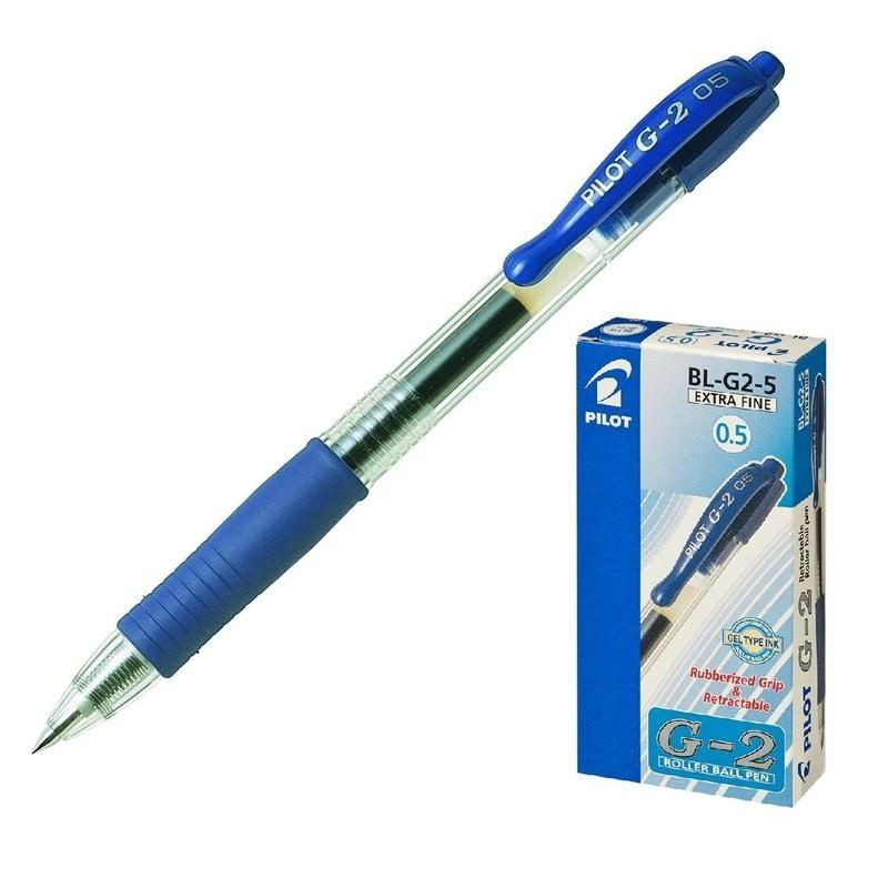 Ручка гелевая Pilot автоматическая G-2, корпус прозрачный, 0,5 мм, линия 0,3 мм, резиновый упор, синяя #1