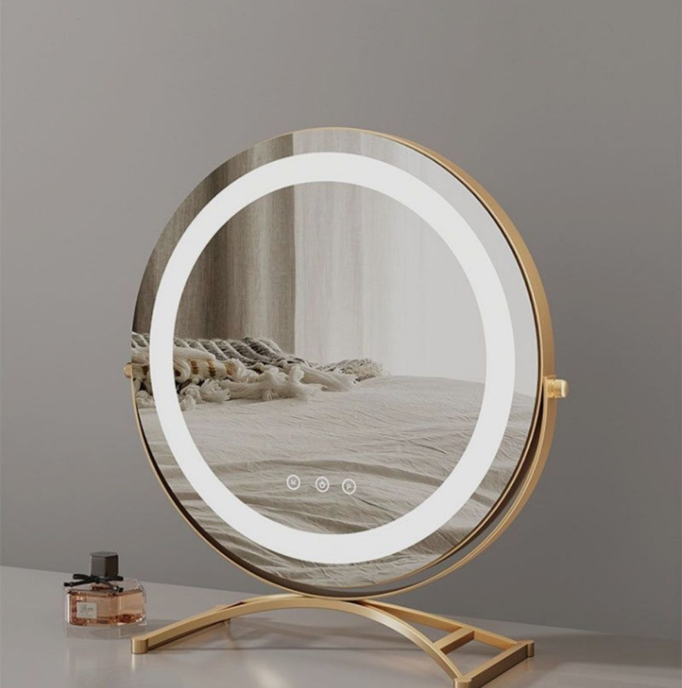 Золотое настольное зеркало для макияжа со светодиодной подсветкой, диаметр 40 см  #1