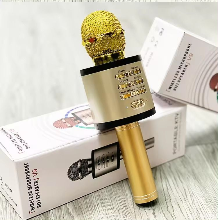 Беспроводной микрофон V9 для караоке золотой #1
