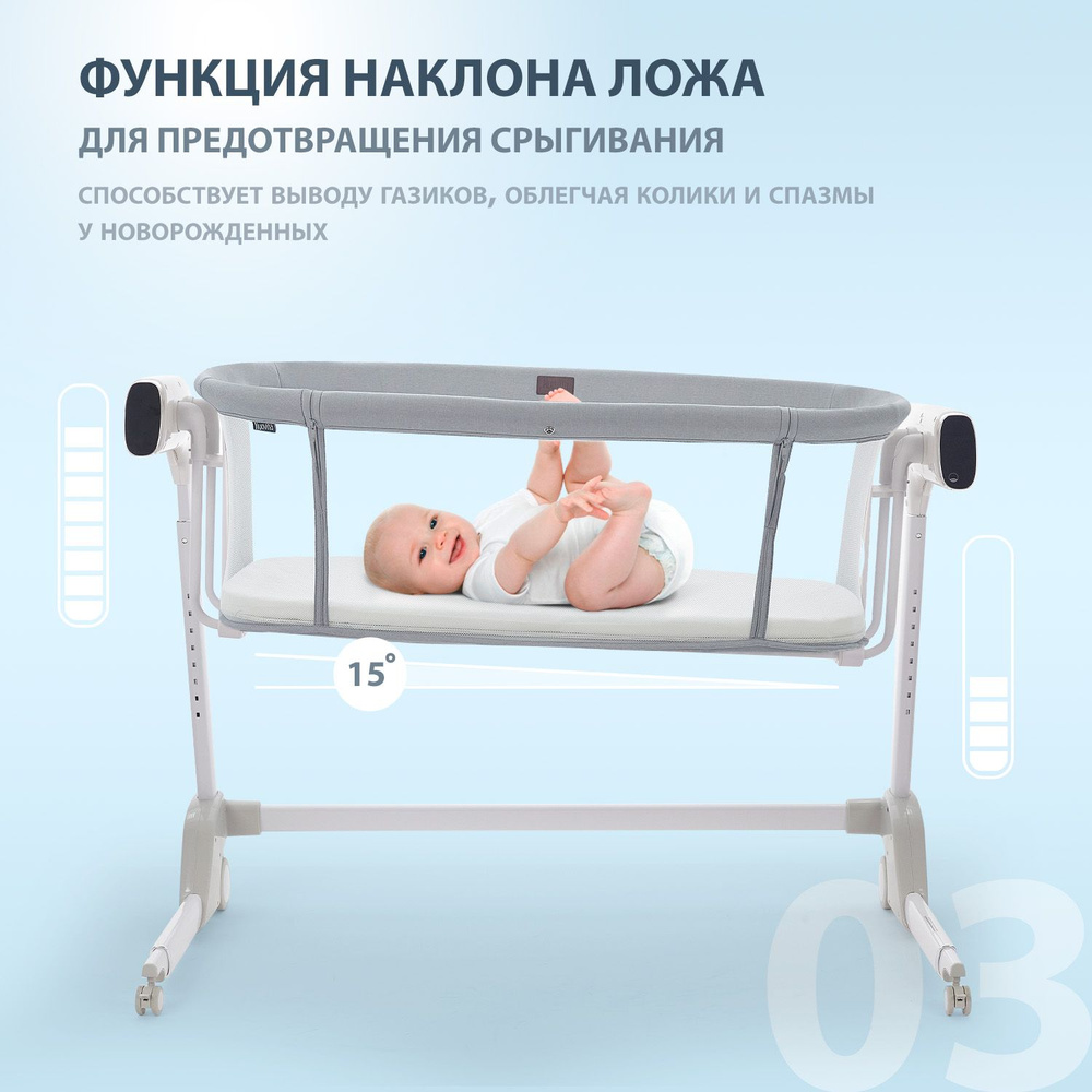 Детская приставная кроватка-колыбель Nuovita Accanto Bello, с функцией автоматического качания, серый. #1