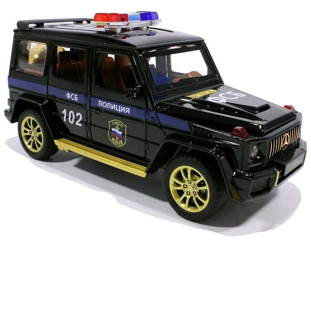 Машина гелик Полиция коллекционная инерционная со звуком, Mercedes-Benz, черная 1:32  #1