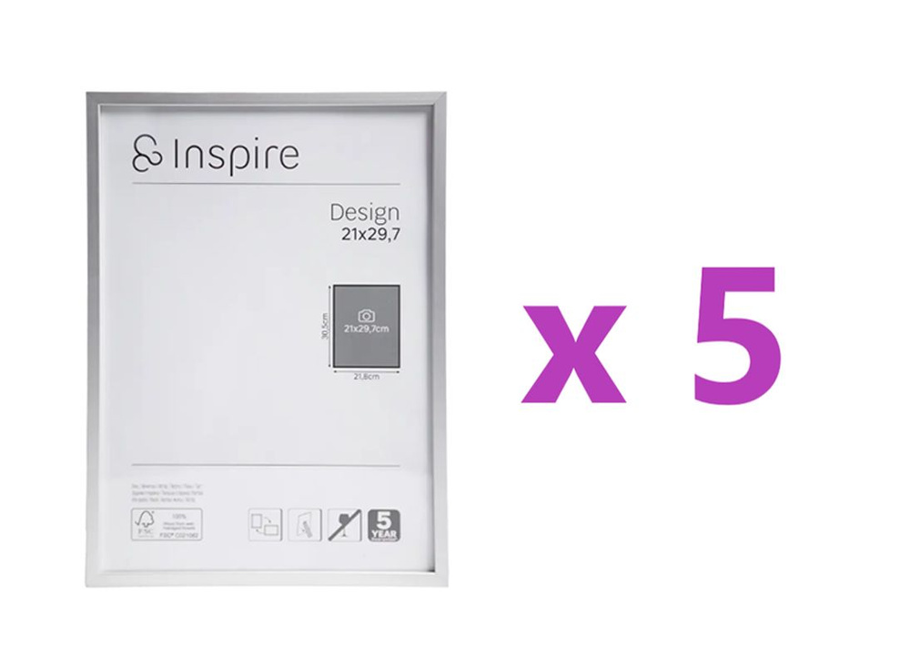 Рамка Inspire Design 21x29.7 см алюминий цвет серебро, 5 шт. #1