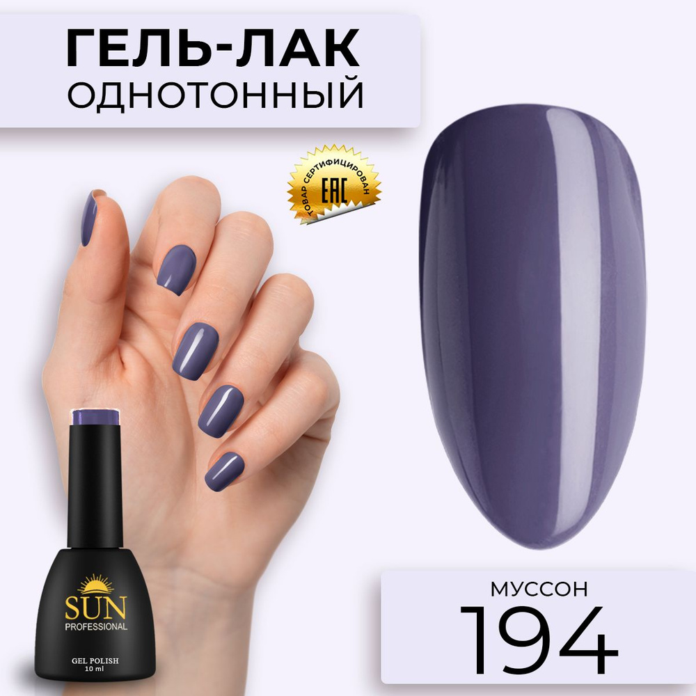 Гель лак для ногтей - 10 ml - SUN Professional цветной антрацитовый №194 Муссон  #1