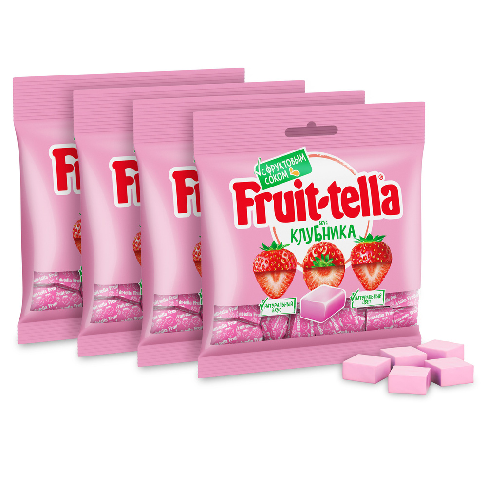 Жевательные конфеты Fruittella вкус Клубника, 4 шт по 70 г. #1