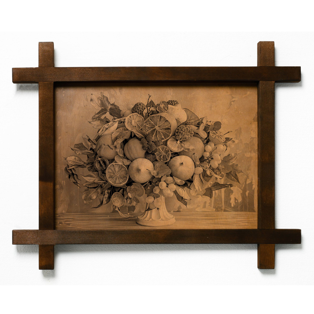 Картина "Композиция из сушеных фруктов и овощей, натюрморт", гравировка на натуральной коже, интерьерная #1