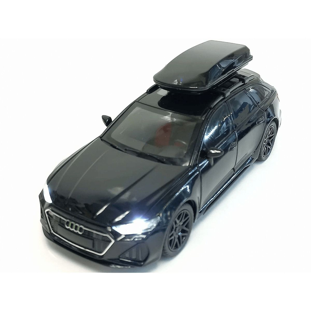 Машинка Ауди РС6 Авант со съемным автобоксом на крыше, металлическая 1:24, с клаксоном, свет, звук, черный #1