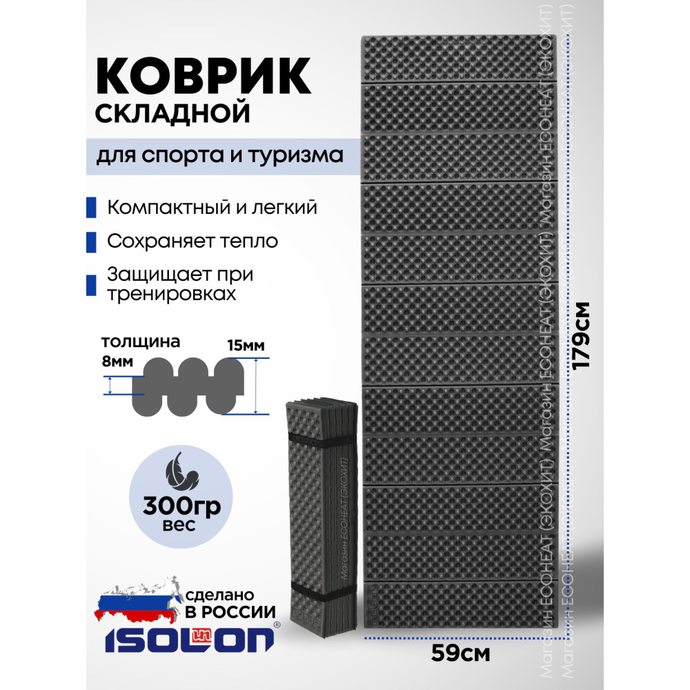 Коврик туристический складной Isolon Кемпинг Flex 15, серый (повышенная толщина, походный)  #1