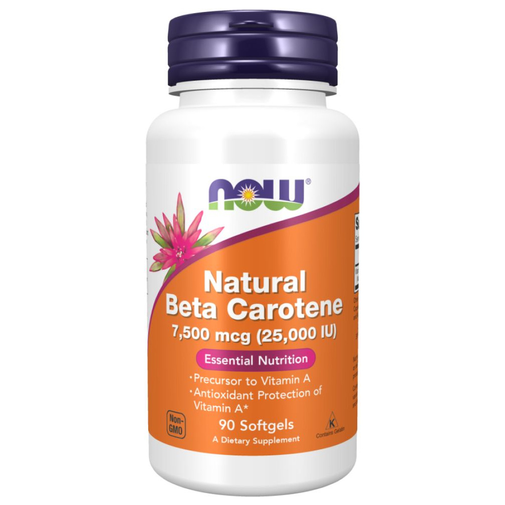 Now Nural Beta Carotene, Натуральный Бета-Каротин, Витамин А 25000 МЕ 90 капсул по 571 мг  #1