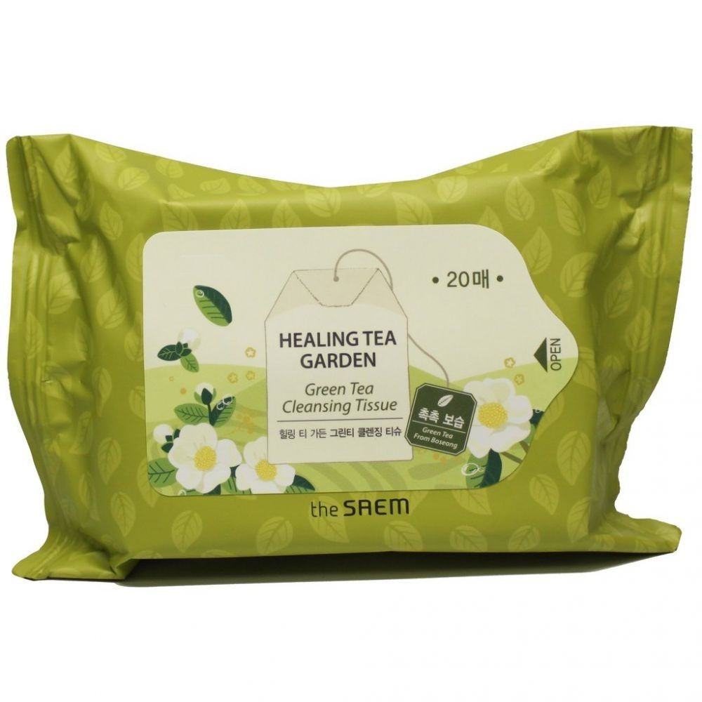 Салфетки для лица очищающие влажные Healing Tea Garden Greentea Cleansing Tissue 1шт THE SAEM  #1