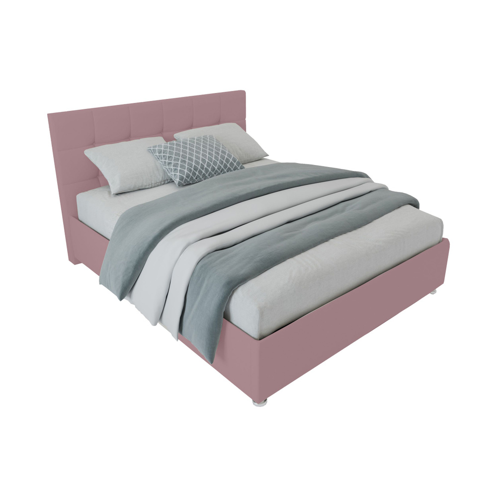 Двуспальная кровать Афина с матрасом 180x200 с подъемным механизмом и с коробом для белья велюр розовый #1