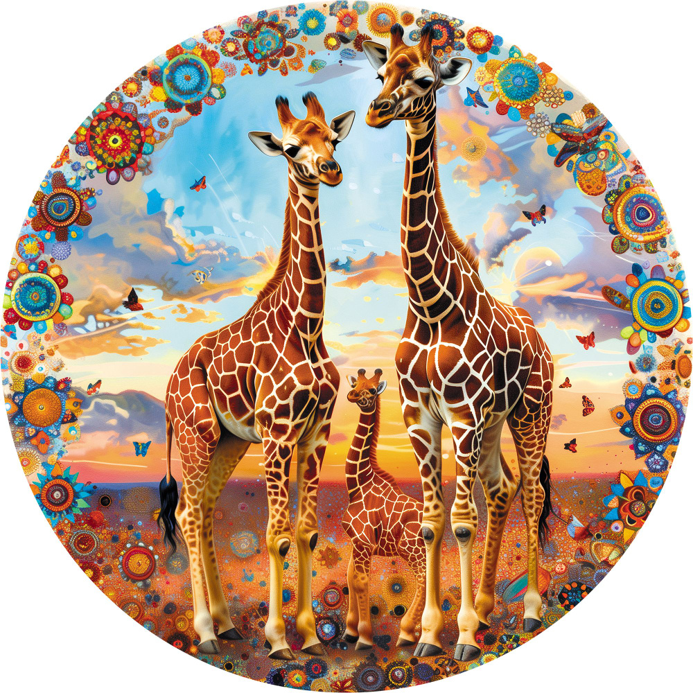 Деревянный пазл "Семья жирафов" / 30х30см, 220 деталей / Подарок для взрослых и детей  #1