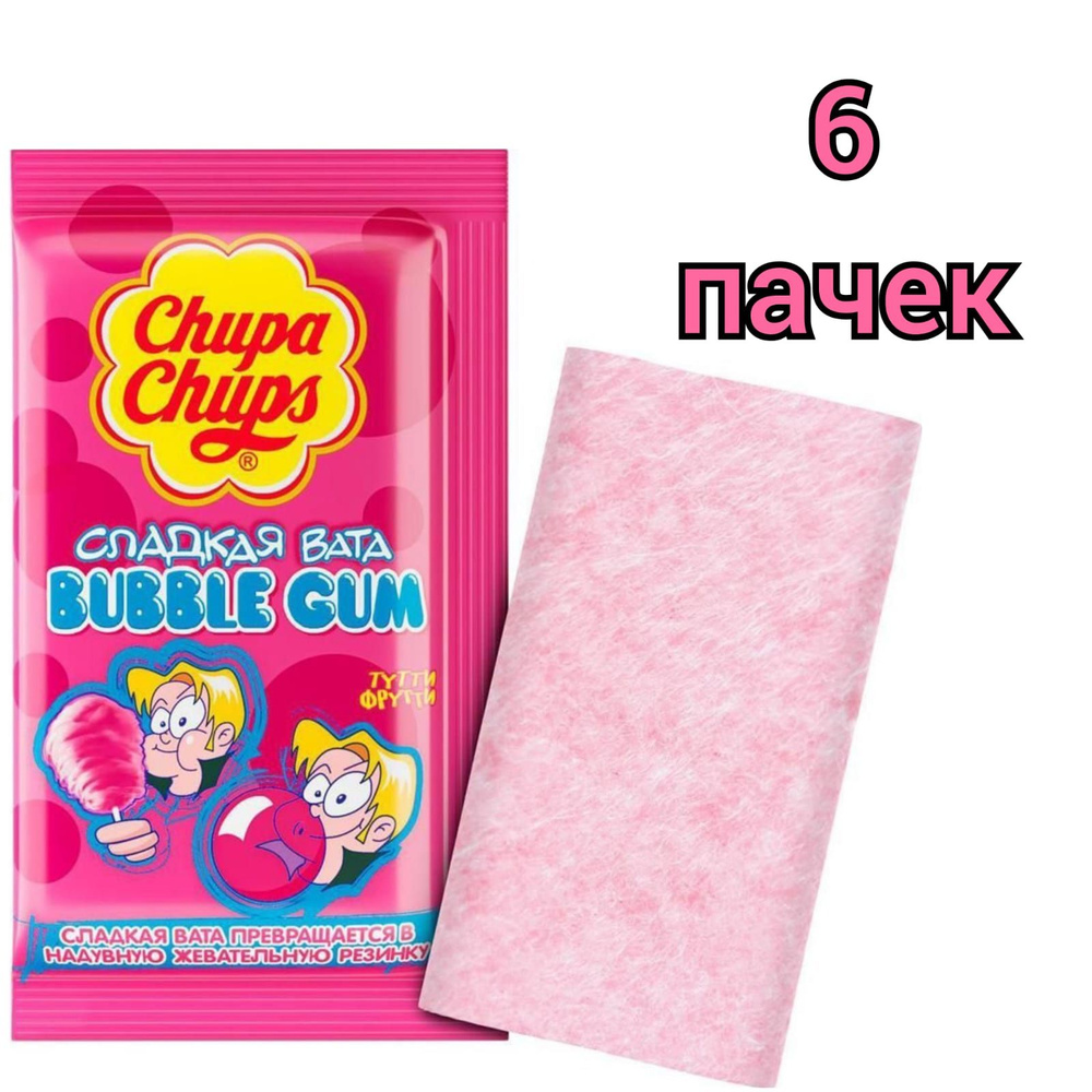 Chupa Chups Жевательная резинка Сладкая вата со вкусом Тутти-Фрутти 11г/6 пачек  #1