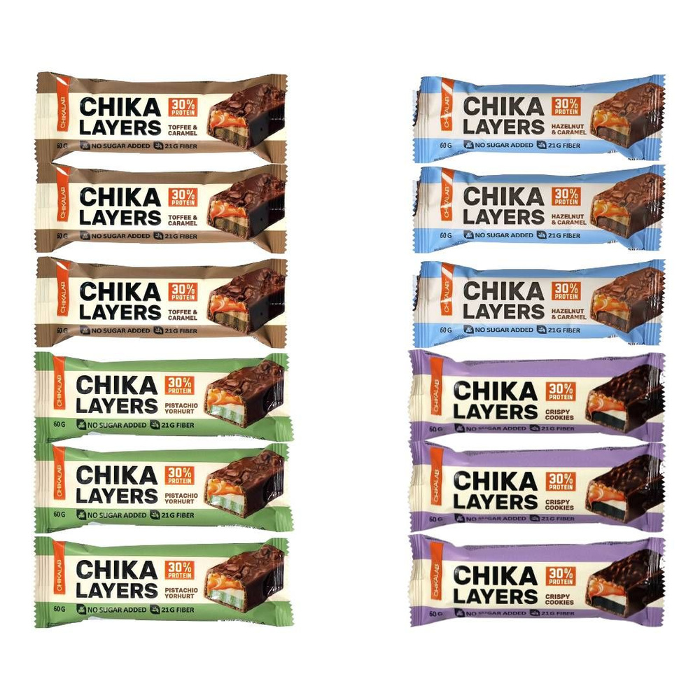 Протеиновый батончик в шоколаде Chikalab Chika Layers 5ти слойный Без сахара ассорти: Лесной орех с Карамелью, #1
