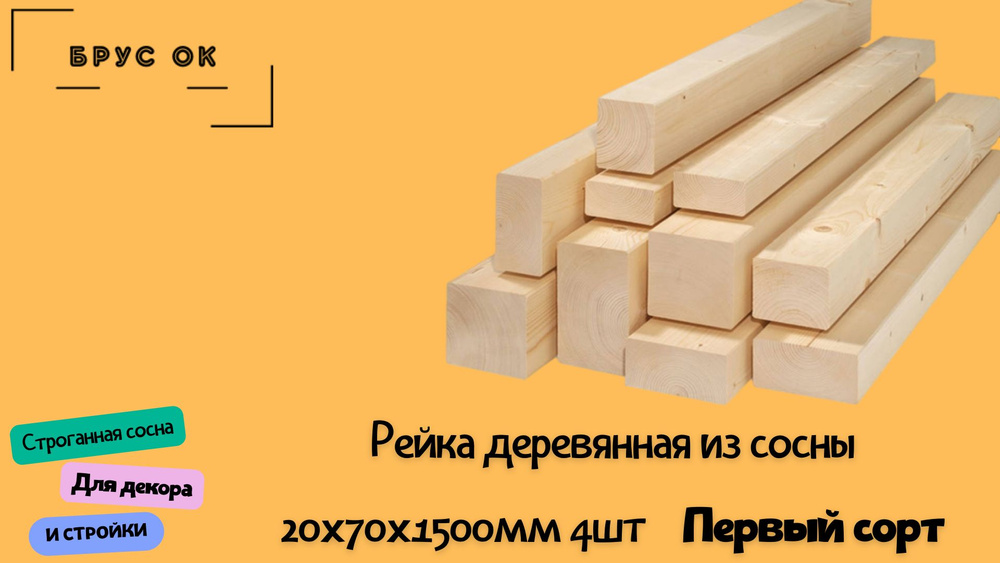 Рейка строганная из сосны 20х70х1500мм сорт АВ 4шт #1