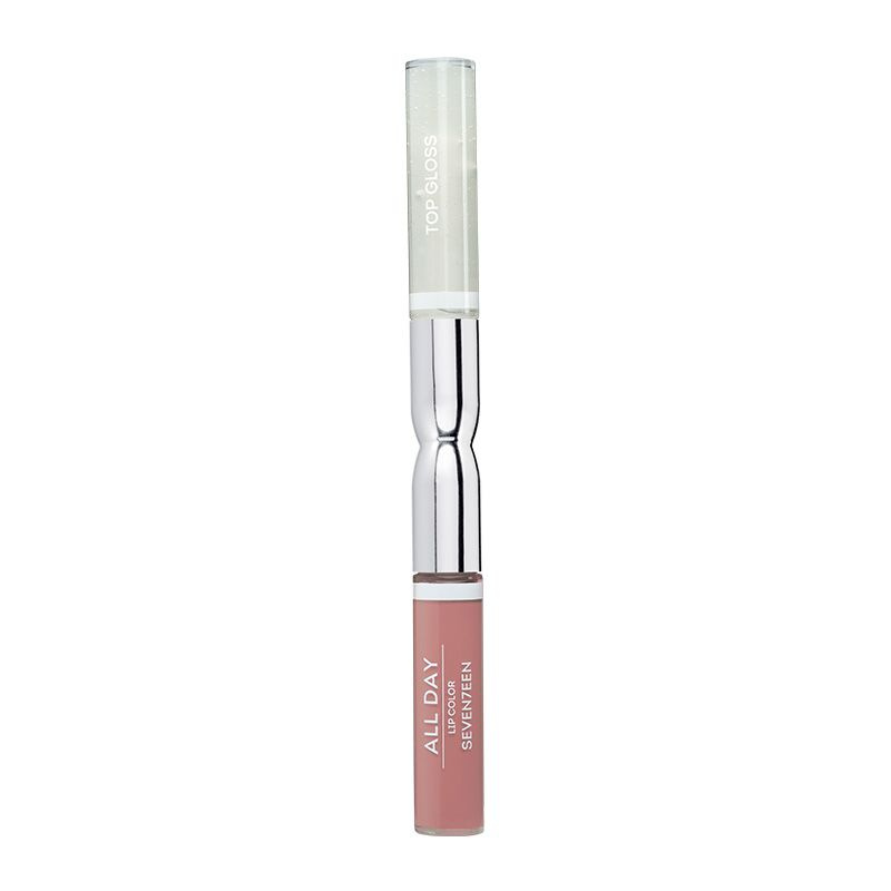 Seventeen Жидкая стойкая помада-блеск All Day Lip Color & Top Gloss, 02 розовый беж, 12 мл  #1