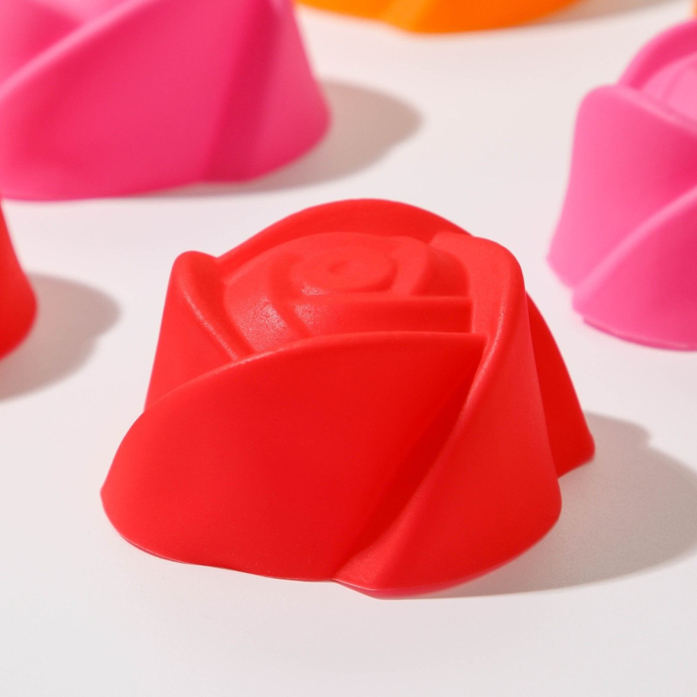 Силиконовые формы для выпечки кексов, капкейков, маффинов Розочки, многоразовые, цвет красный 10 шт  #1