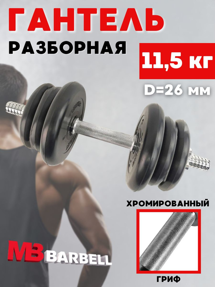 Гантель MB BARBELL Atlet разборная 11,5 кг с хромированным грифом  #1