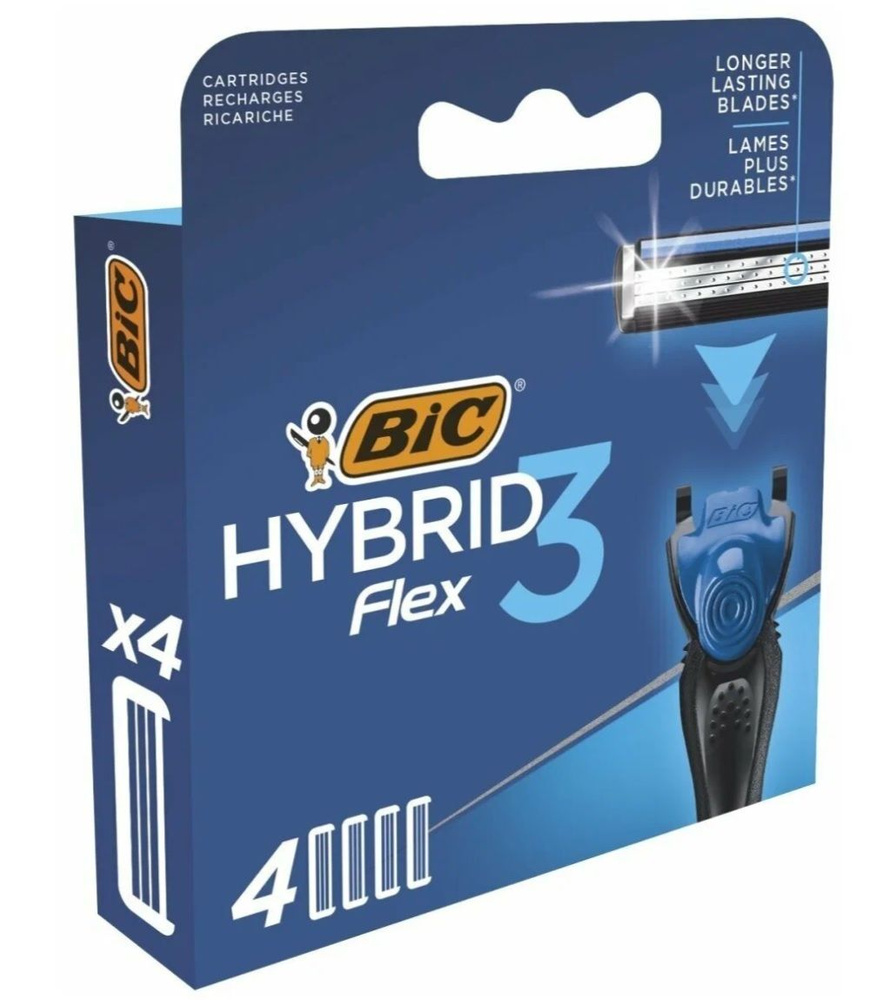 Сменные кассеты для бритья Bic 3 Flex Hybrid, синий, 4 шт. #1