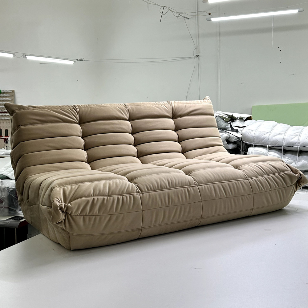 Onesta design factory Бескаркасный диван Диван, Велюр искусственный, Размер XXXL,кремовый, светло-коричневый #1