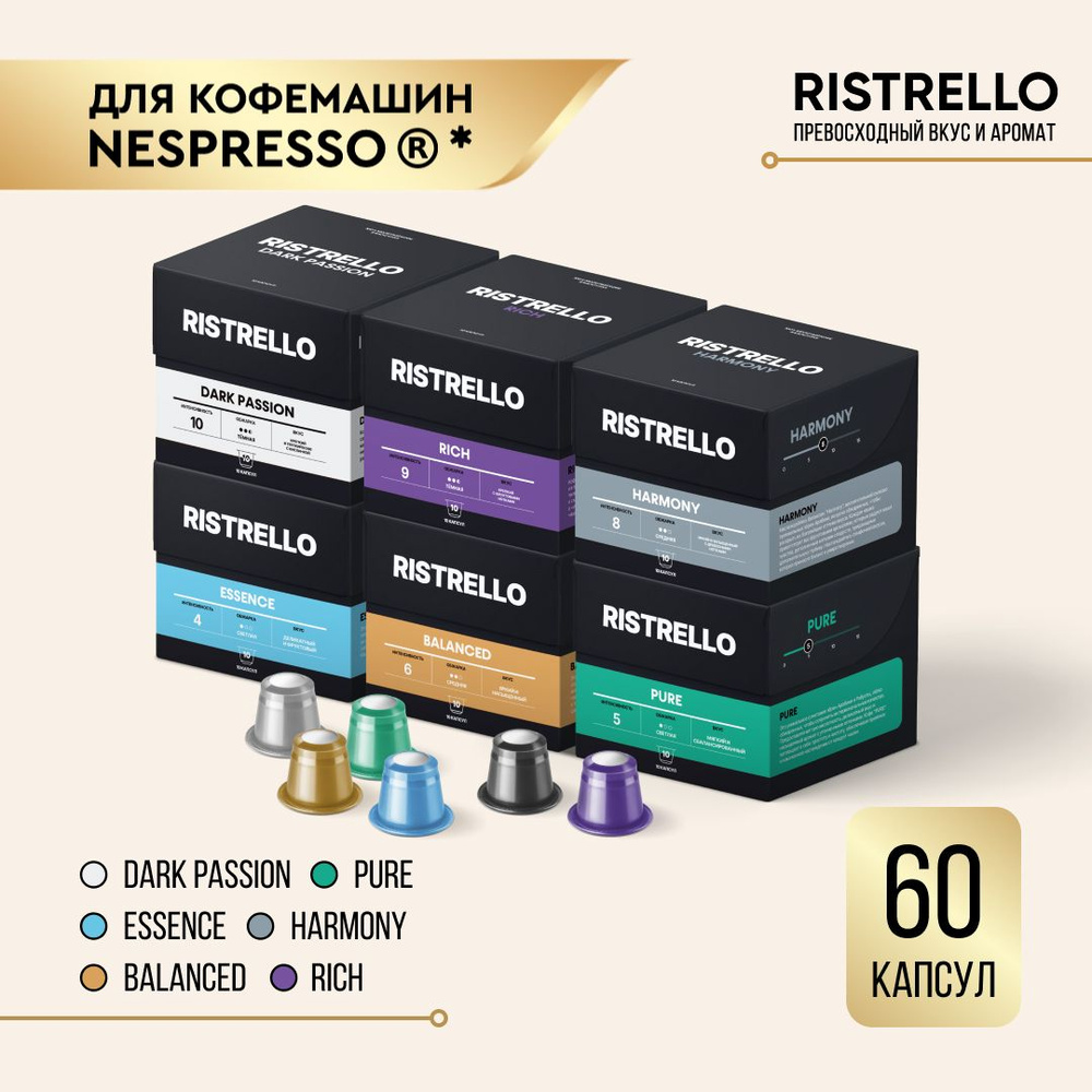 Кофе в капсулах набор Ristrello для кофемашины Nespresso Арабика Робуста разной степени обжарки 6 видов #1