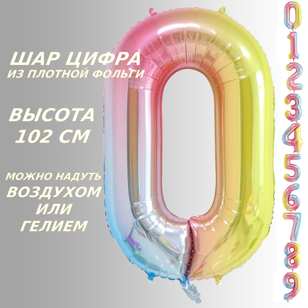 Шар цифра 0 фольгированный, разноцветный 102 см #1