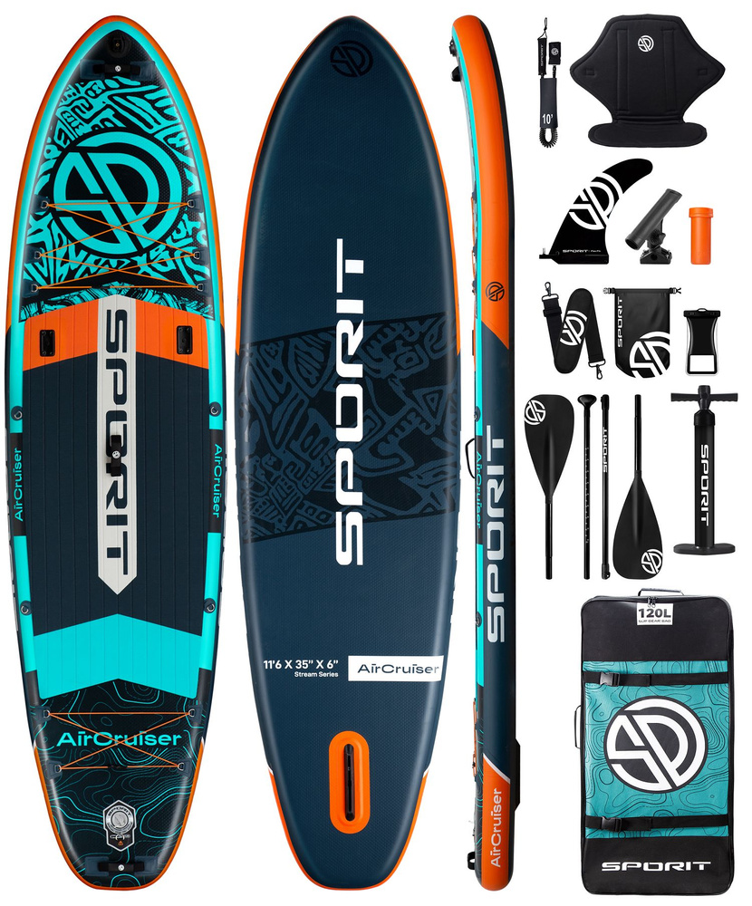 Надувная двухслойная SUP-доска SPORIT AIR CRUISER BLUE GREEN 11'6'' 351-86-15cm комплектация PRO / Сап #1