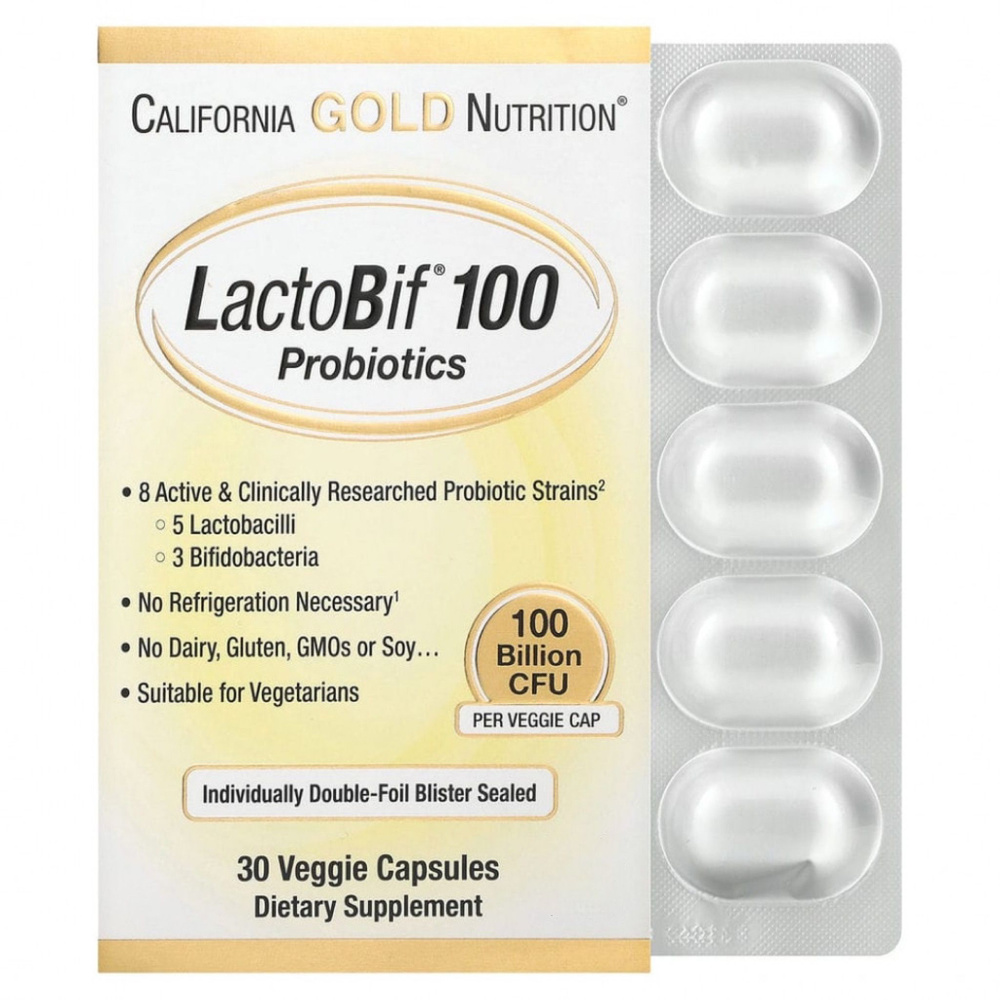 California Gold Nutrition, LactoBif, пробиотики, Лактобиф, 100 млрд КОЕ, 30 растительных капсул  #1