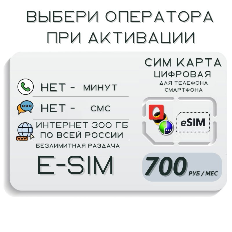 SIM-карта E-SIM Цифровая Сим карта Безлимитный интернет в социальных сетях и мессенджерах + 25 ГБ 700 #1