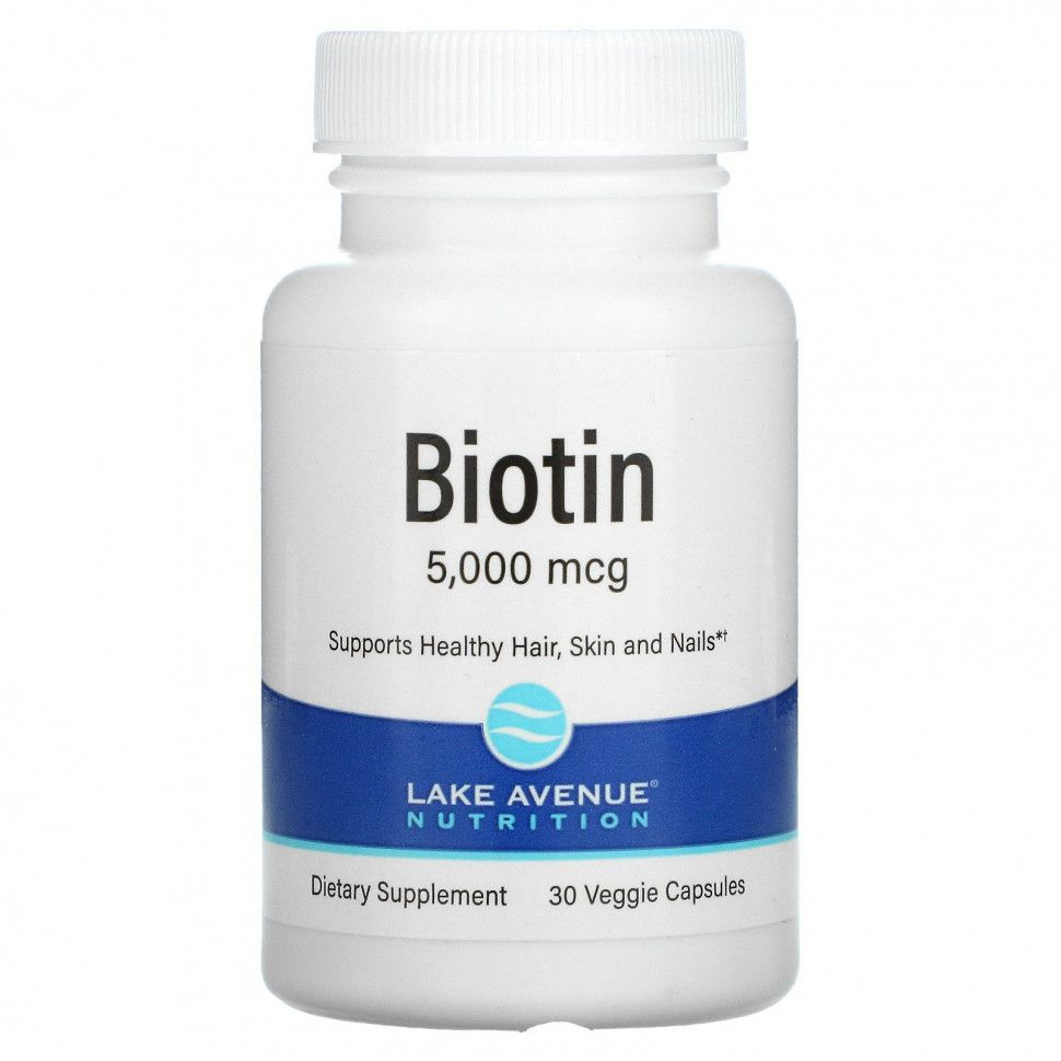 Lake Avenue Nutrition, биотин, Biotin, 5000 мкг, 30 растительных капсул #1