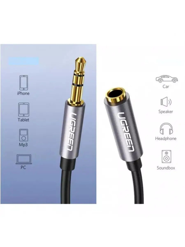 Кабель удлинитель переходник 3.5мм Аудио AUX 2 м AUDIO STEREO Угриин Ugreen AV118 10594 Extension Cable #1