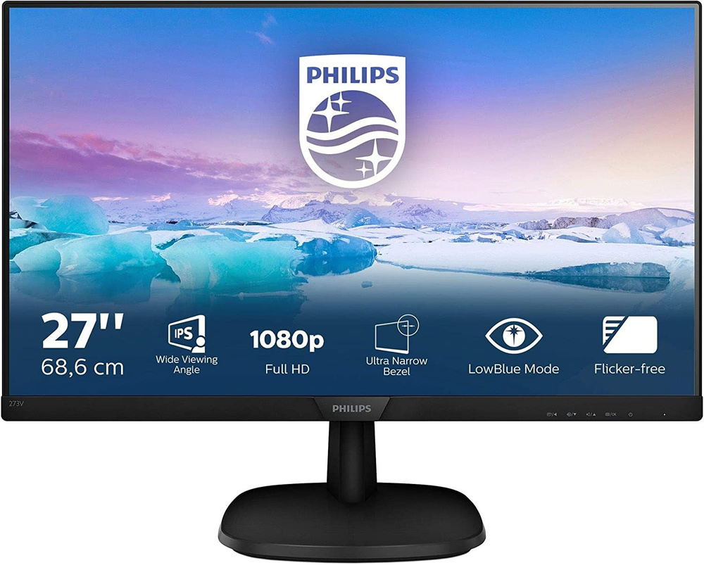 Philips Монитор 27 PHILIPS 273V7QJAB (00 01) IPS 1920x1080 75Hz 4мс 250кдм 1000:1 VGA HDMI DP 2x2W Черный, #1