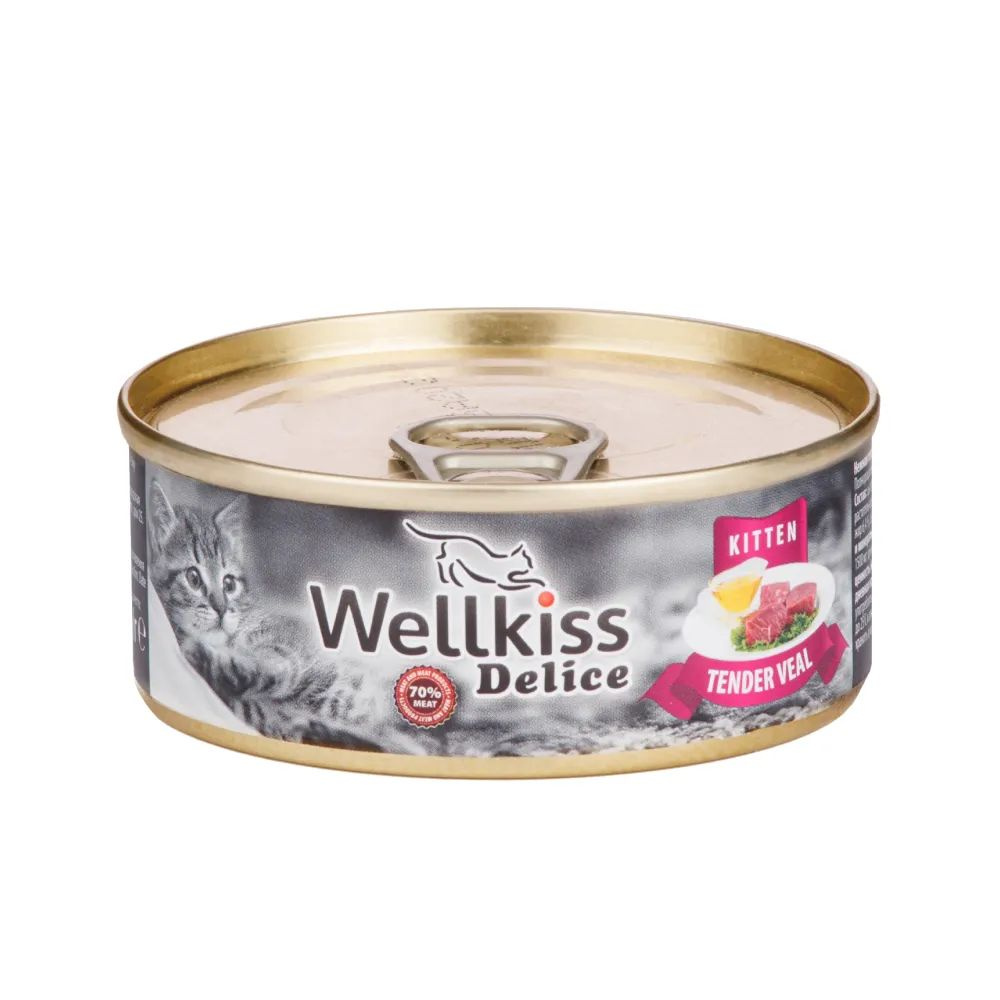 Wellkiss Delice Влажный корм (консервы) для котят, нежная телятина, 100 гр.  #1