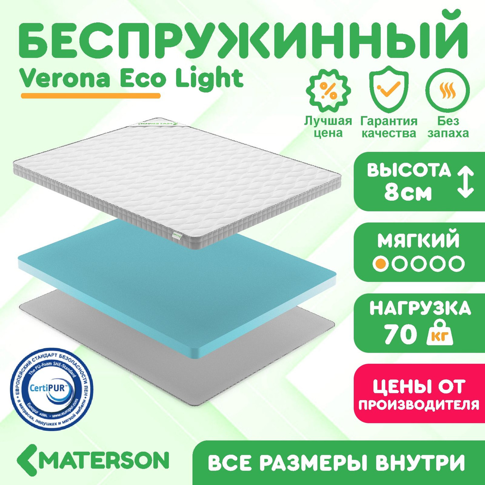 Матрас 85х170 Беспружинный MATERSON Verona Eco Light 85x170 #1