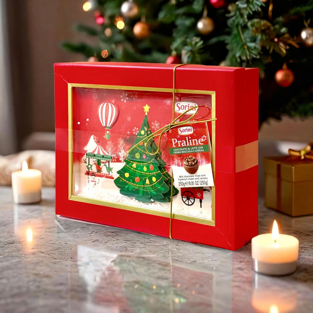 Шоколадные конфеты Sorini 3D Christmas Box с пралине и злаками, 250 г, Италия  #1