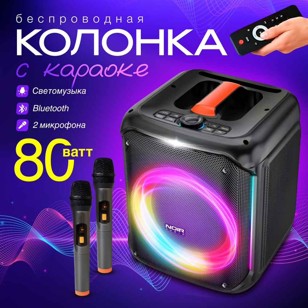 Беспроводная портативная колонка NOIR-audio PartyBox с двумя беспроводными микрофонами для караоке  #1