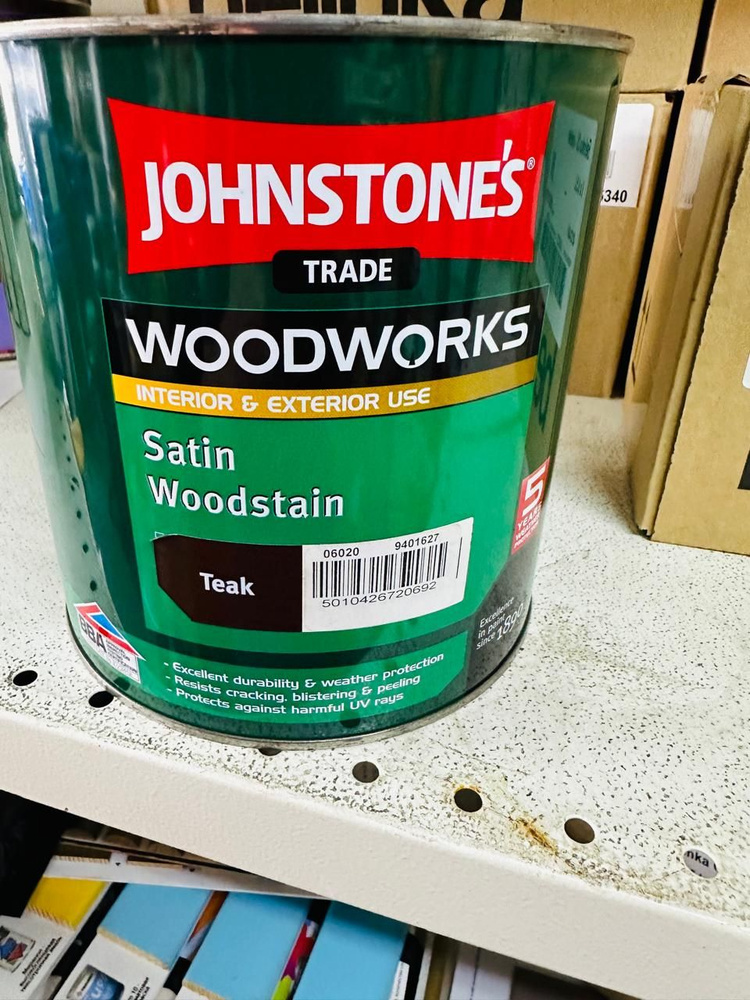 Johnstones Satin Woodstain/Джонстоунс Сатин Вудстэйн, 2.5л,Цвет Тик,защитная пропитка для дерева  #1