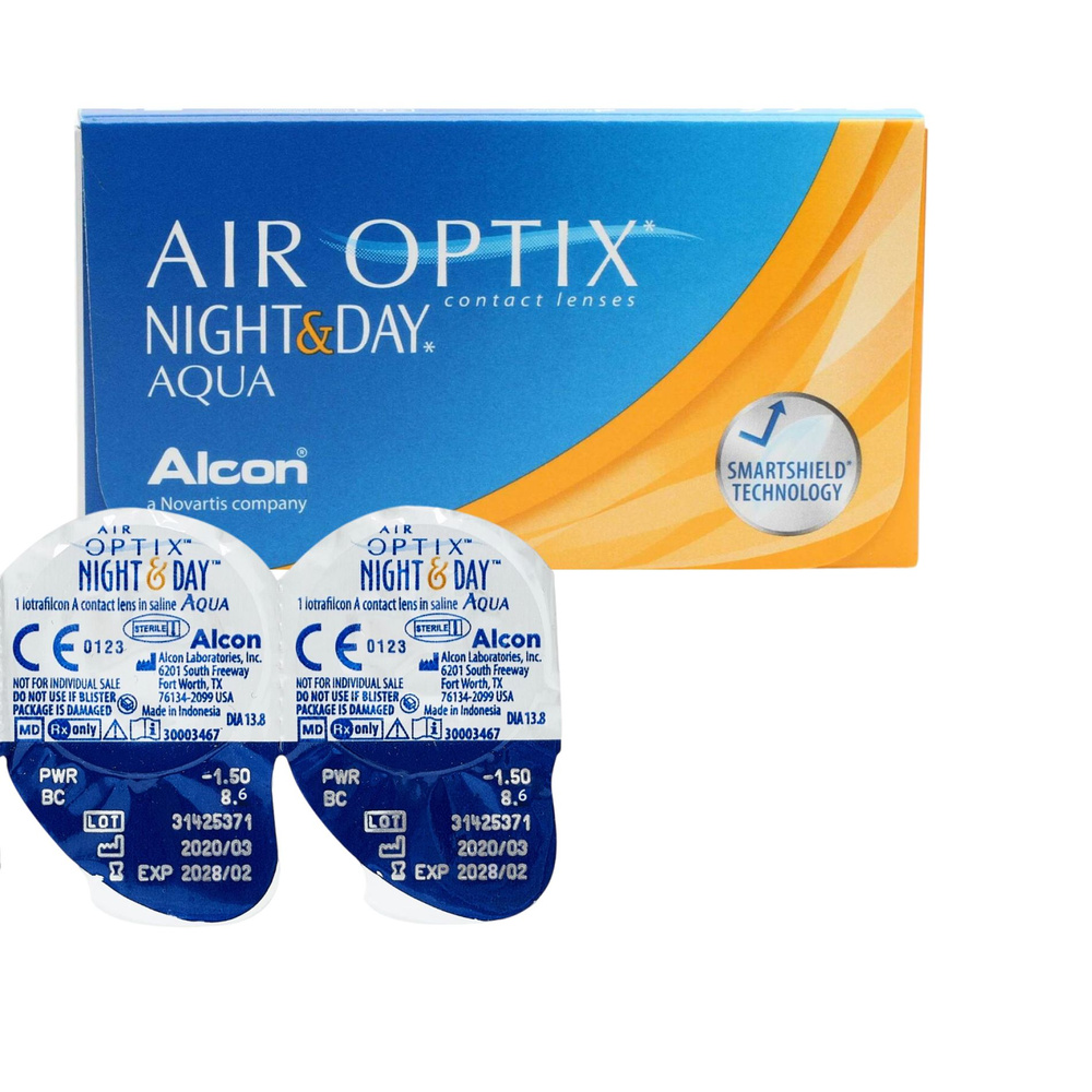 ALCON Контактные линзы AIR OPTIX Night and Day Aqua 2 шт, для ежемесячной замены, многоразовые прозрачные #1