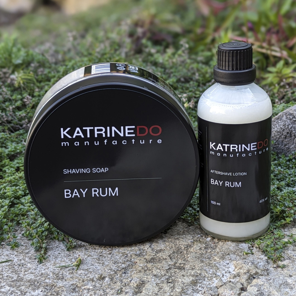 Мужской набор для бритья KATRINEDO BAY RUM, мыло 170 г, база Артизан и лосьон после бритья 40% 100 мл #1