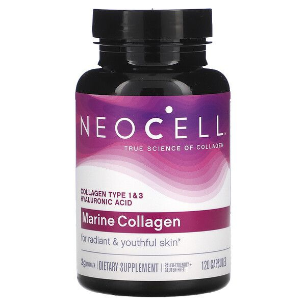 NeoCell, Marine Collagen, Морской коллаген, гиалуроновая кислота, 120 капсул  #1