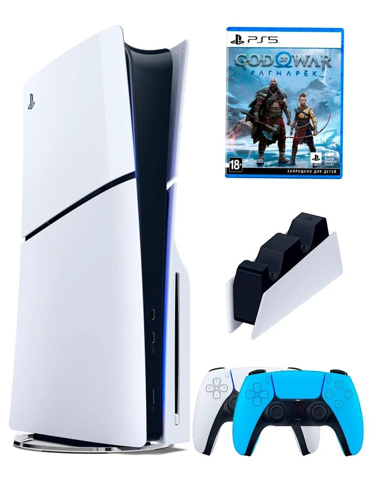 PS5 (ПС5) Игровая приставка Sony PlayStation 5 Slim +2-й геймпад(голубой)+зарядное+игра God of War, 1000ГБ #1