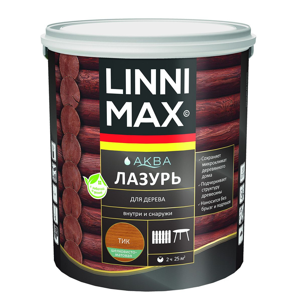 Защитная лазурь для дерева Linnimax Аква, 2,5 л, тик #1