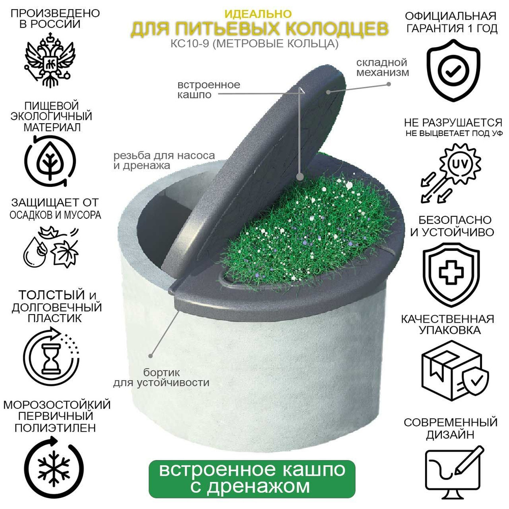 Крышка для колодца питьевой воды складная / ЖБ кольца люк, домик / графит  #1