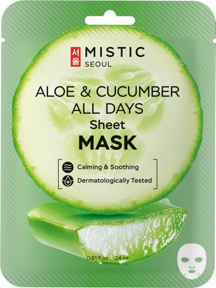 MISTIC / Мистик Маска для лица тканевая ALOE & CUCUMBER ALL DAYS для всех типов кожи с экстрактами огурца #1