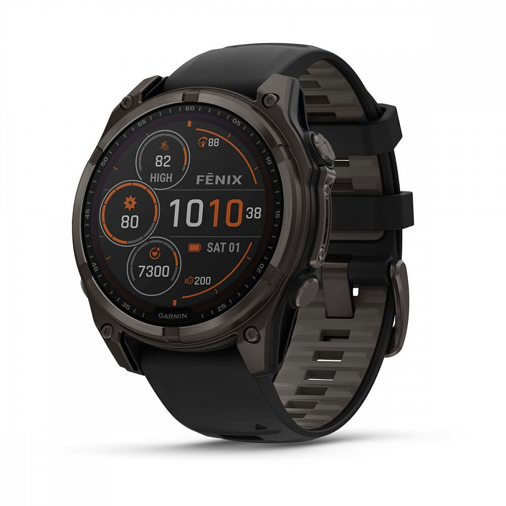 Умные часы Garmin Fenix 8 - 47 мм Solar, Sapphire, титановый угольно-серый DLC с черным ремешком (010-02906-11) #1