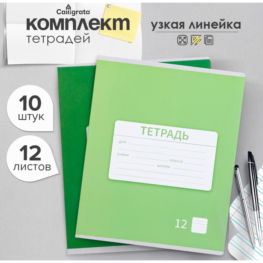 Комплект тетрадей из 10 штук, 12 листов в узкую линию Однотонная "Новая школьная. Эконом", обложка мелованная #1