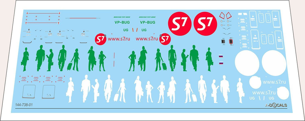 1/144 Лазерная декаль на модель Звезда Boeing 737800 S-7 #1