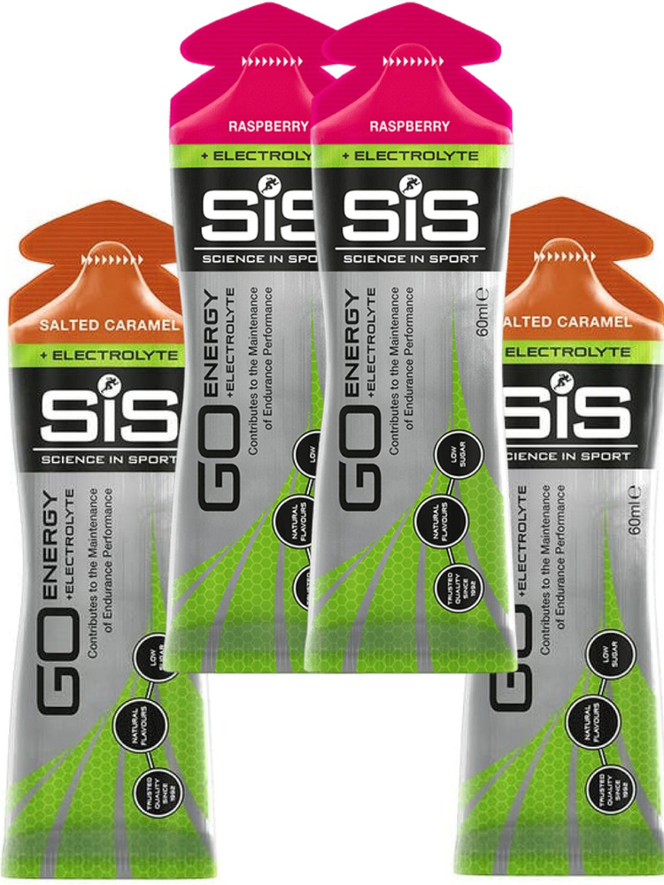 Гель питьевой SCIENCE IN SPORT (SiS) Go Energy + Electrolyte Gels 4 x 60 мл Микс, Малина, Солёная Карамель #1